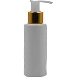 100ml cosmetic white bottle with gold lotion pump