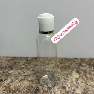100ML BOSTON PET BOTTLE WITH WHITE AND GOLD LINE DISC/PRESS CAP